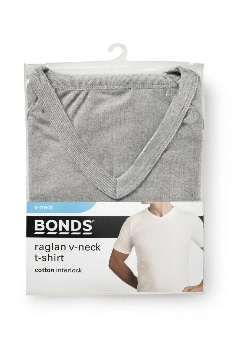 3 x Bonds Raglan Tshirt Crew / V Neck Tee Top - White Black Navy Grey