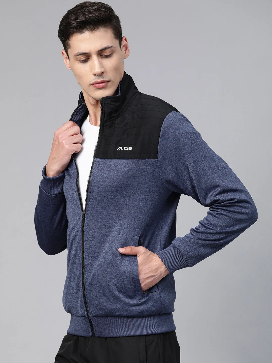 Alcis Men Navy Blue Black Colourblocked Training Jacket