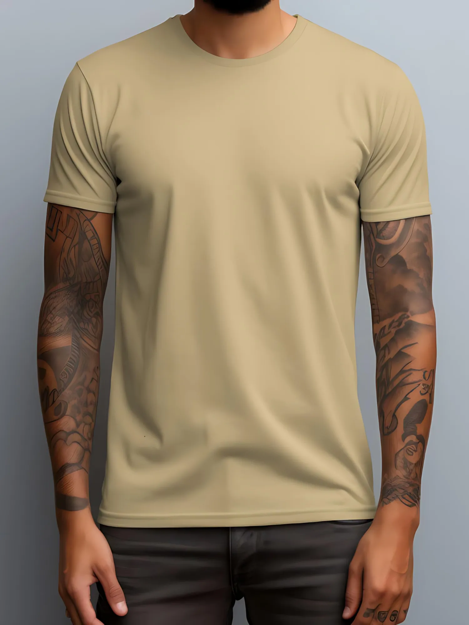 Beige Round Neck T-shirts