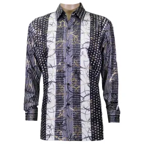 Black Micro Stripe Foil Printed Casual Button Down