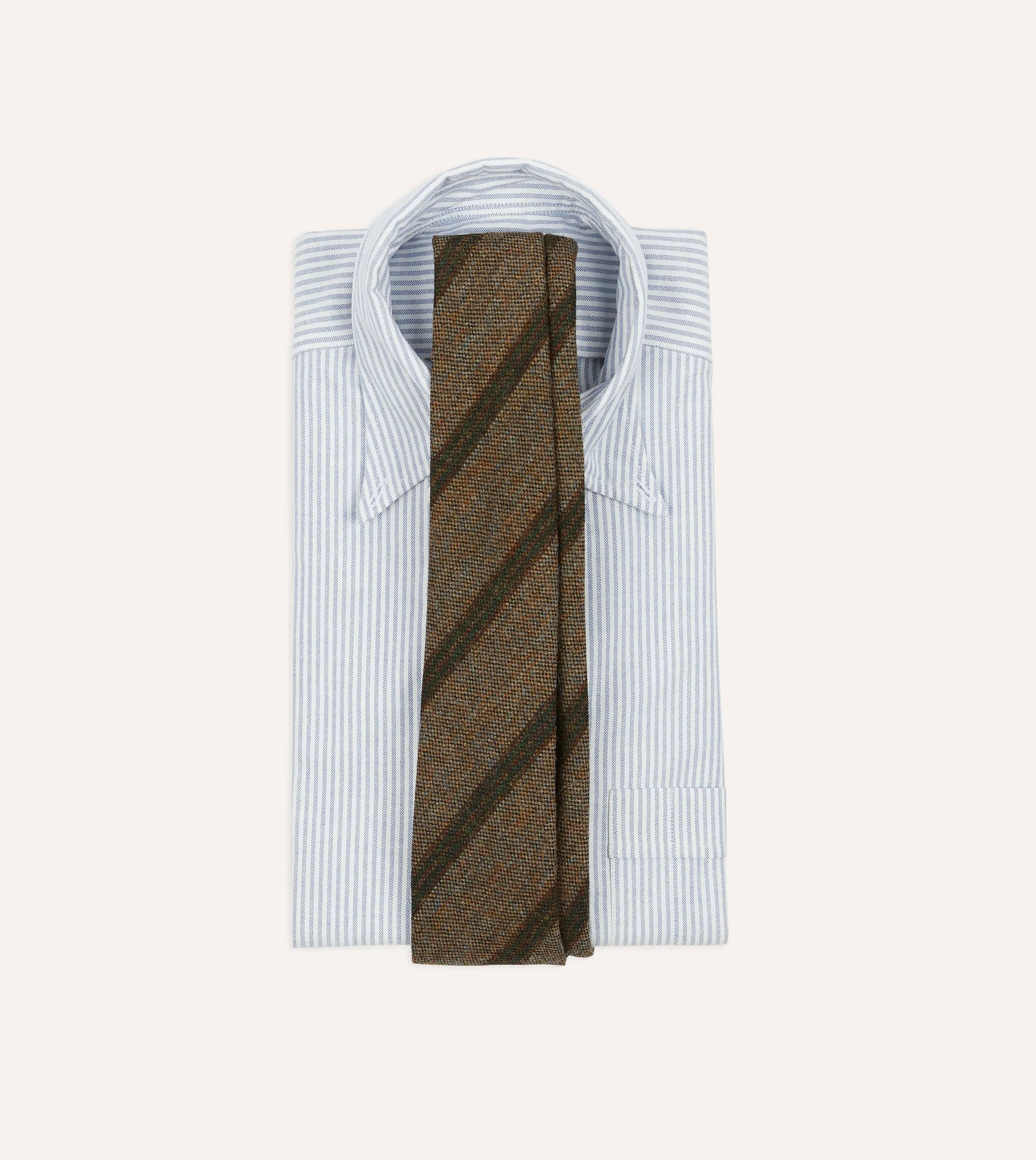 Brown Sandwich Stripe Hand Rolled Wool Tie