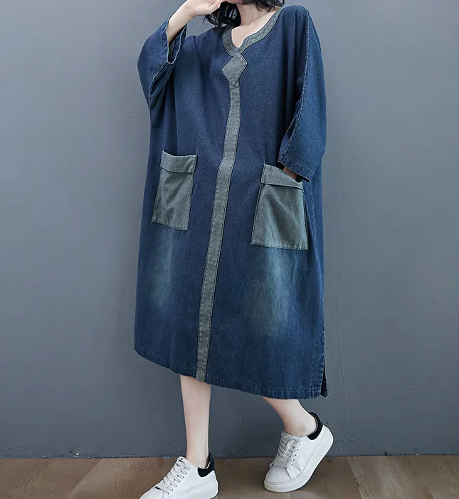 Denim Patchwork Dresses Loose Summer Dresses Casual Women Dresses ZRL97213