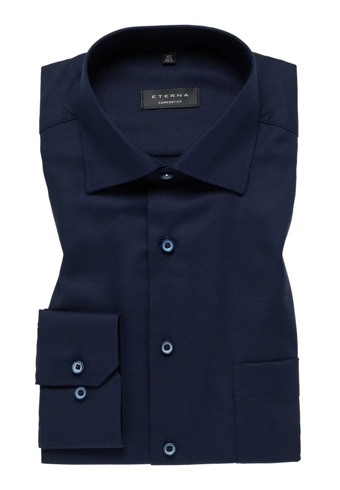 Eterna Dark Navy Twill Shirt Navy