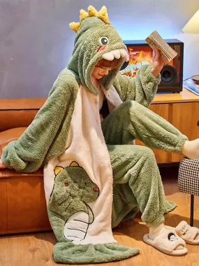 Green Dinosaur Cozy Dreamy Winter Fleece Pajama Set