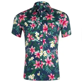 Hawaiian Flower Casual Poplin Shirt Button Down