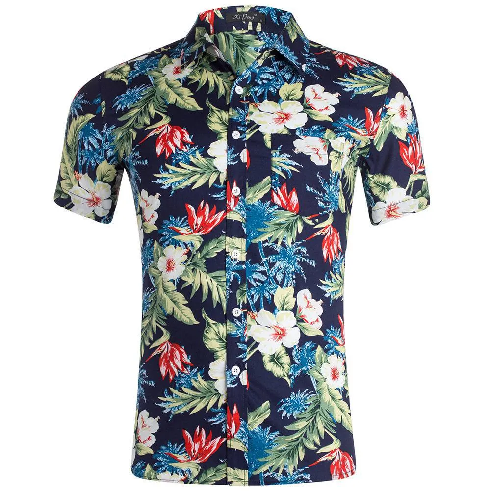 Hawaiian Flower Casual Poplin Shirt Button Down