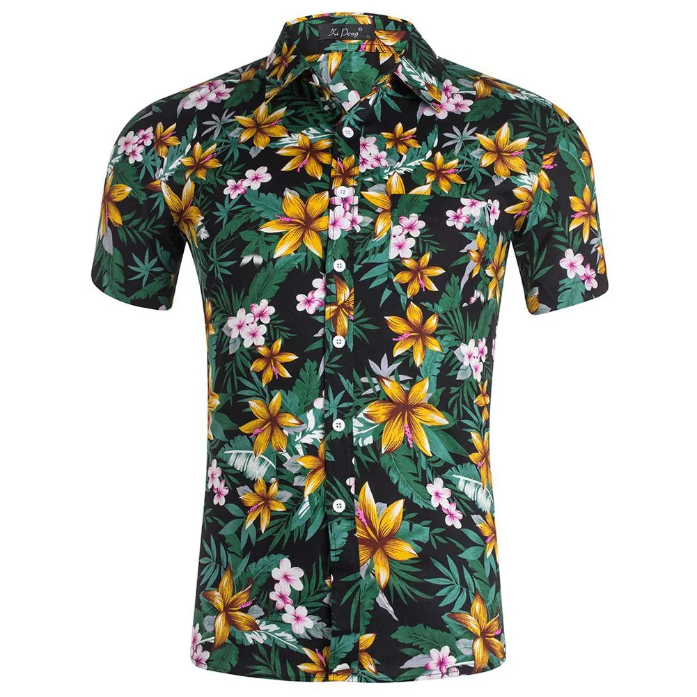 Hawaiian Flower Casual Poplin Shirt Button Down