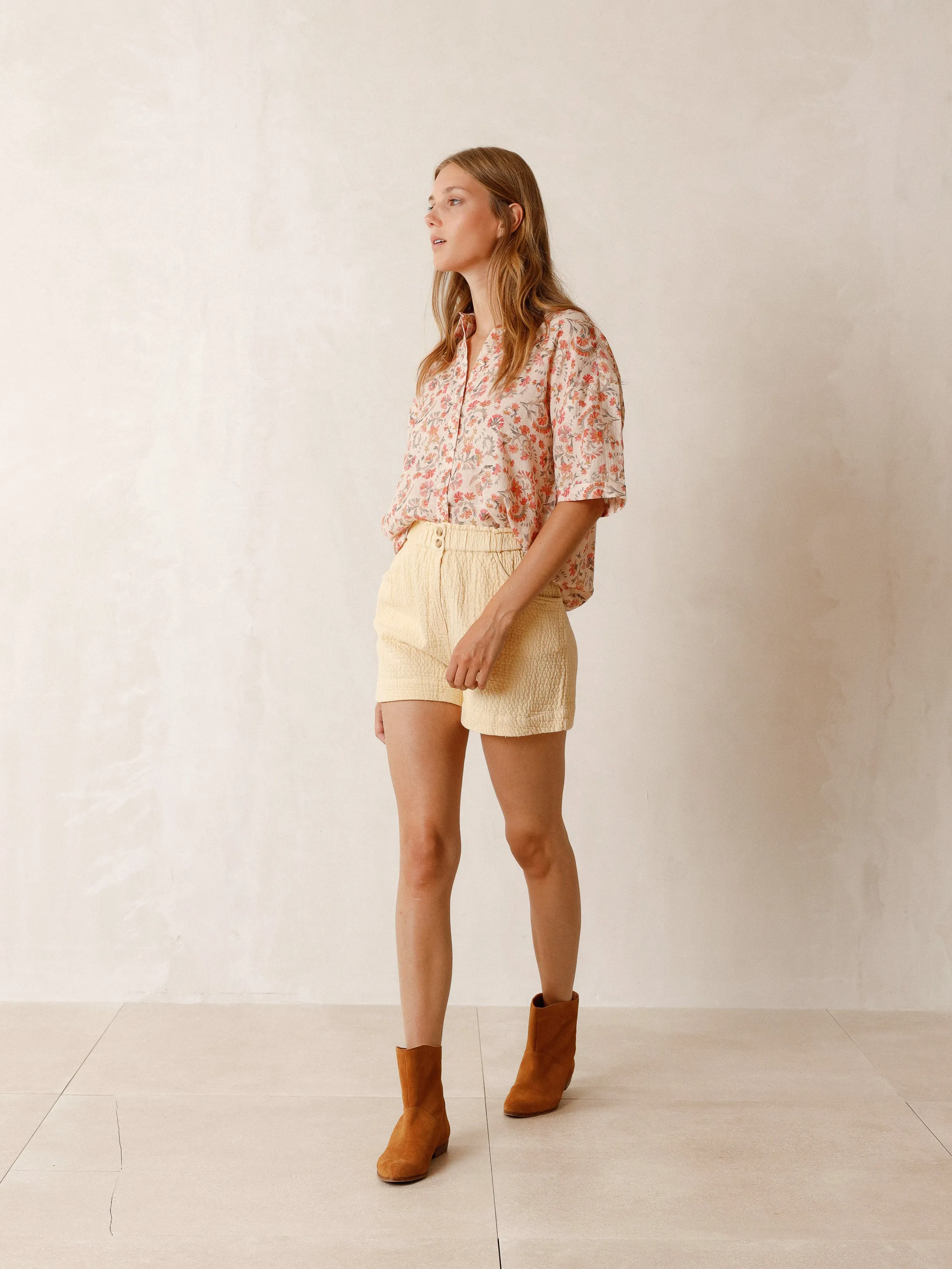 Indi & Cold Aran Textured Shirt in Peach