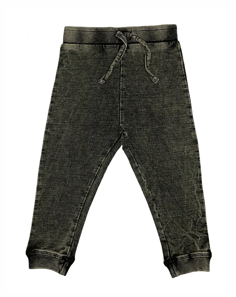 Kids Denim Knit Jogger Pants - Black Denim