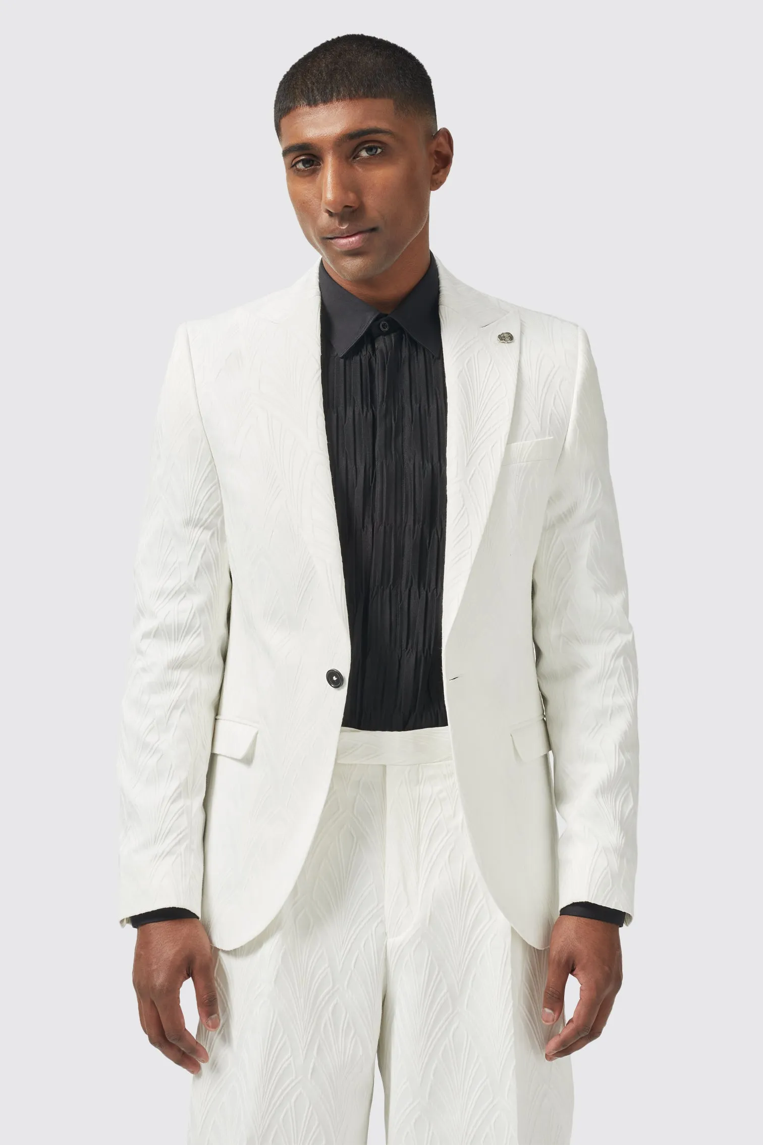 Makowski Slim Fit White Cotton Jacket