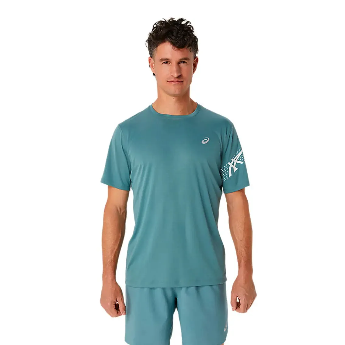 Mens ASICS x Run Club Icon Short Sleeved Top - Foggy Teal / Brilliant White