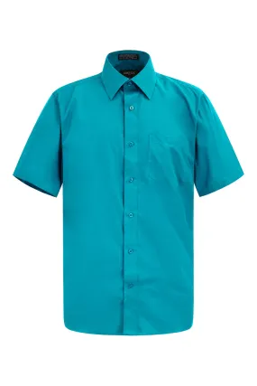 Men's Regular Fit Short Sleeve Solid Color Dress Shirts (Turquoise)