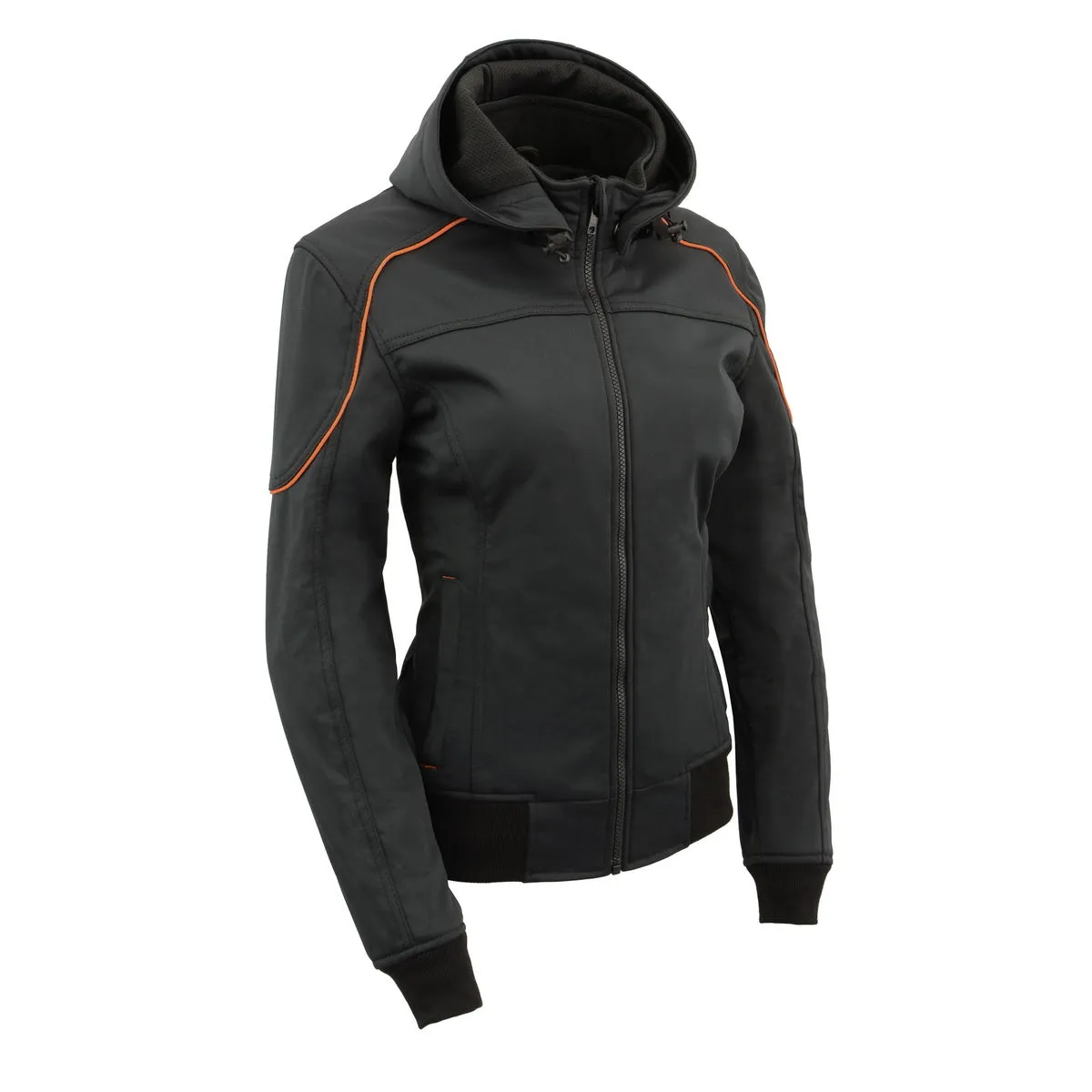 Milwaukee Leather MPL2764 Women's Black Soft Shell Armored Motorcycle Racing Style Jacket with Hoodie