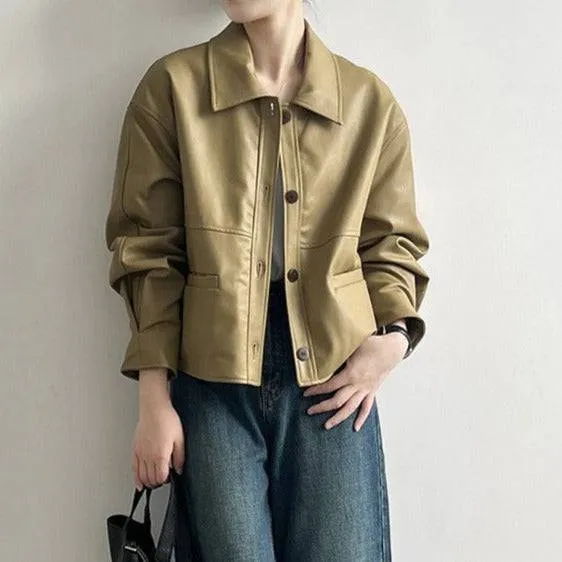 Pearlie Button-up Leather Jacket