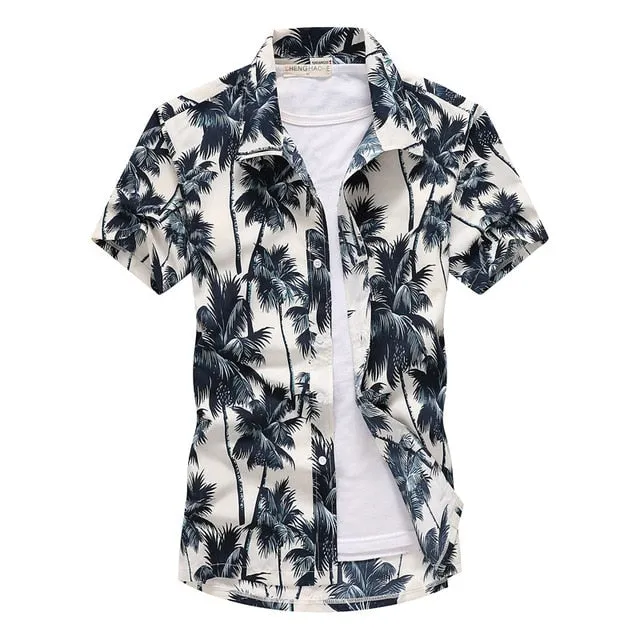 Pink Hawaiian Beach Short Sleeve Shirt Men 2020 Summer Fashion Palm Tree Print Tropical Aloha Shirts Mens Party Holiday Chemise