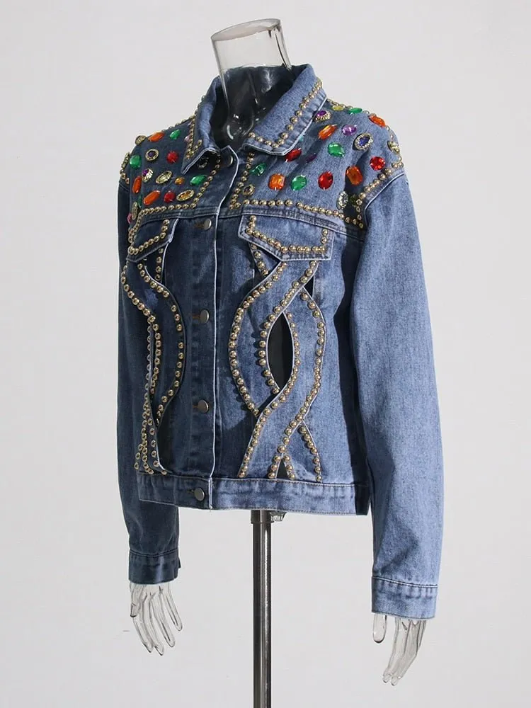 Pre Order:  Studded Hollow Out Patchwork Jacket