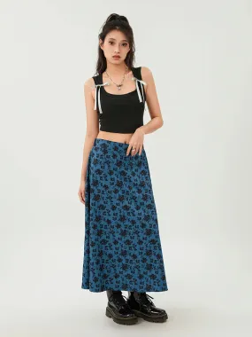 Print Midi Elastic High Waist Casual A-Line for Party Club Floral Skirt