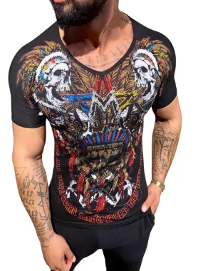 Rhinestone Men's T-shirt BLACK #4012 KINGZ