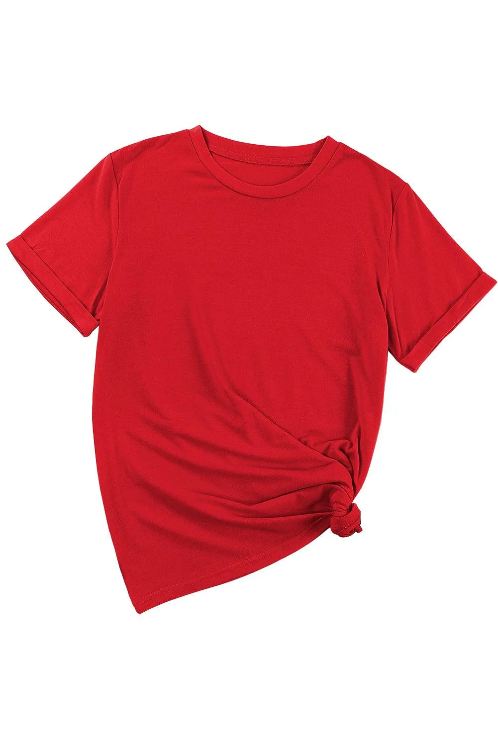 Summer Casual Wear Crew Neck Half Sleeve Solid Red T-Shirt for Women