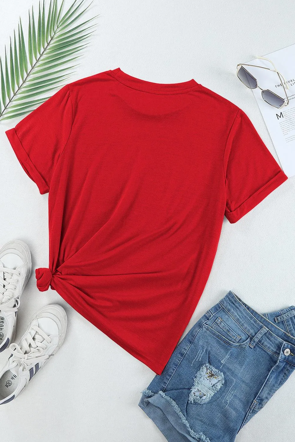 Summer Casual Wear Crew Neck Half Sleeve Solid Red T-Shirt for Women